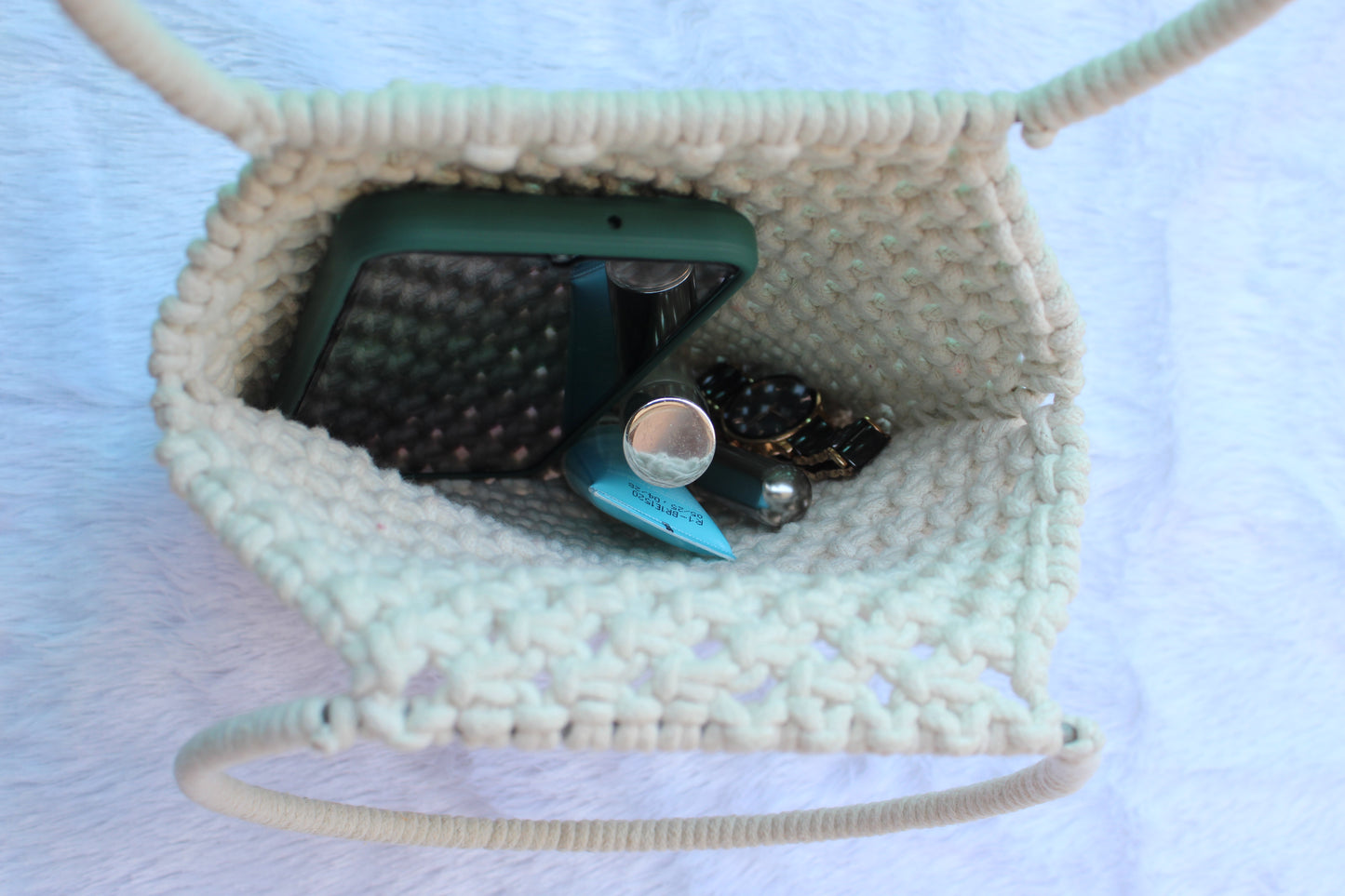 Handcrafted cream color macrame handbag