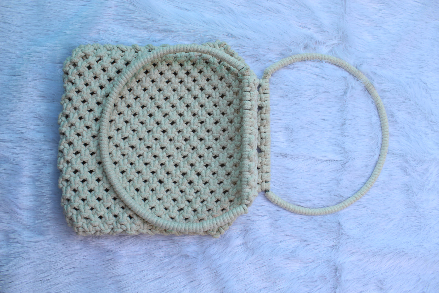 Handcrafted cream color macrame handbag