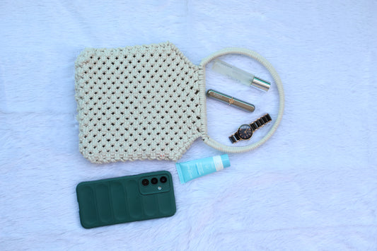 Handcrafted cream color macrame handbag